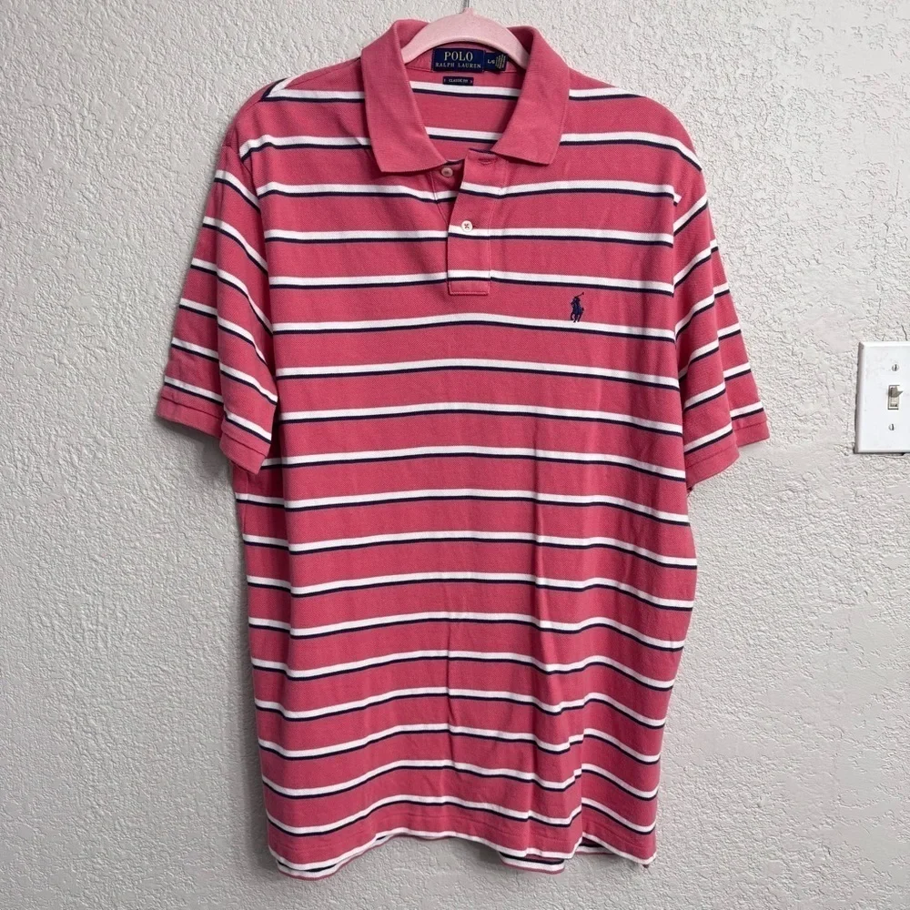 Polo Ralph Lauren Striped Shirt Men’s Large L Salmon Navy White
